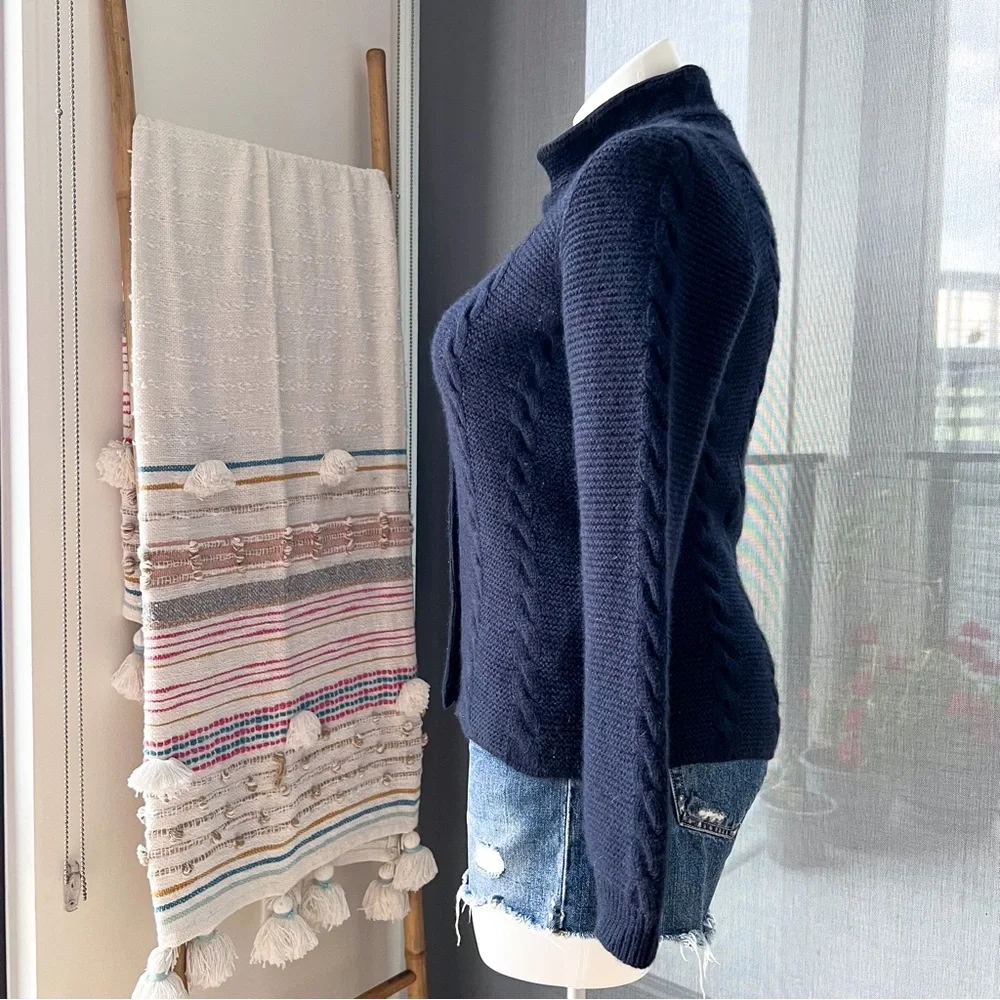 Loro Piana Navy Blue 100% Cashmere Cable Knit Button Front Cardigan Sweater 48 M - Picture 3 of 10